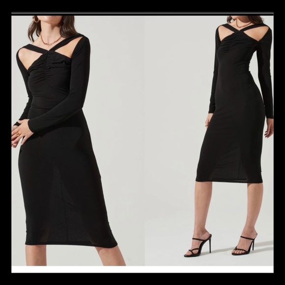 ASTR  Long Sleeve Bodycon Cinched Bust Cut Out Dress - Size Small - Picture 1 of 5